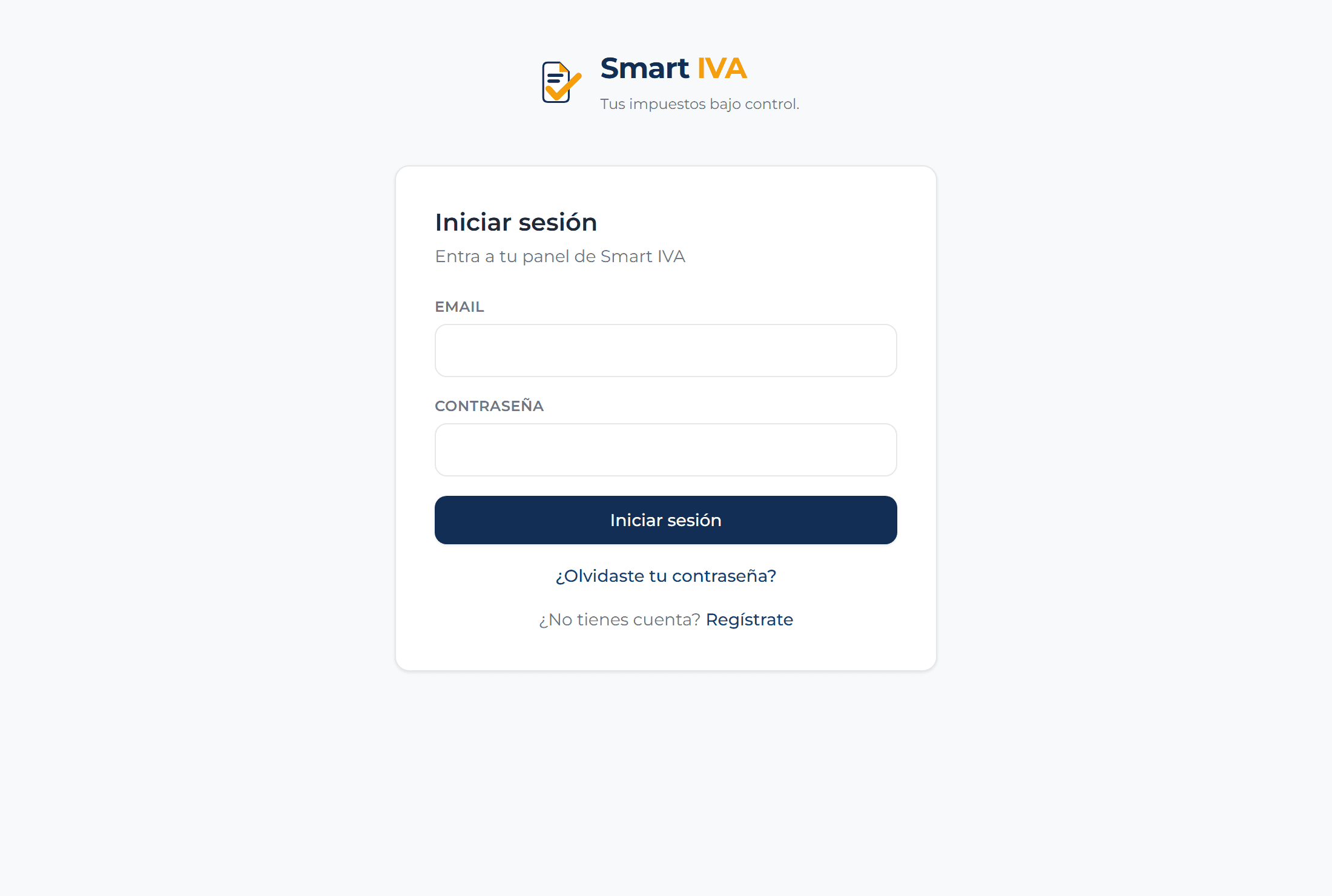 Pantalla de inicio de sesión de Smart IVA